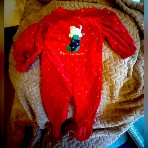 Baby’s First Christmas Red velvet footed onesie Size 6-9 Months